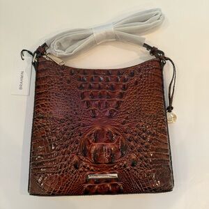NWT Brahmin Katie Pecan Melbourne Croc Embossed Leather Crossbody Bag